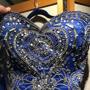 A navy blue prom dress